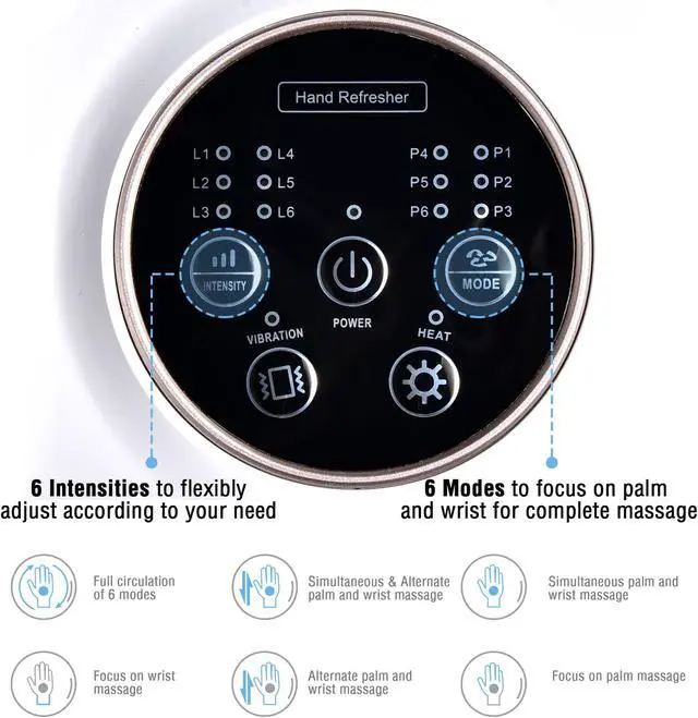 Alt view image 4 of 7 - Hand Massager Air Compression Vibration Palm Wrist Heat 6 Modes & Intensities