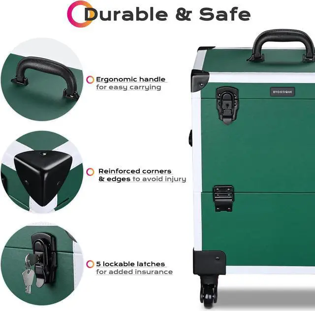 Alt view image 3 of 7 - Byootique Rolling Makeup Train Case Cosmetic Organizer Trolley Lockable Vanity