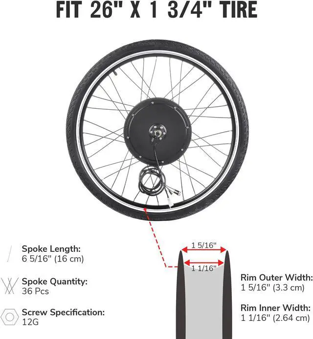 Alt view image 7 of 7 - Yescom Electric Bicycle Motor Kit 48V 1000W 26"  Front Wheel E-Bike Conversion Kit w/ Dual Mode Controller