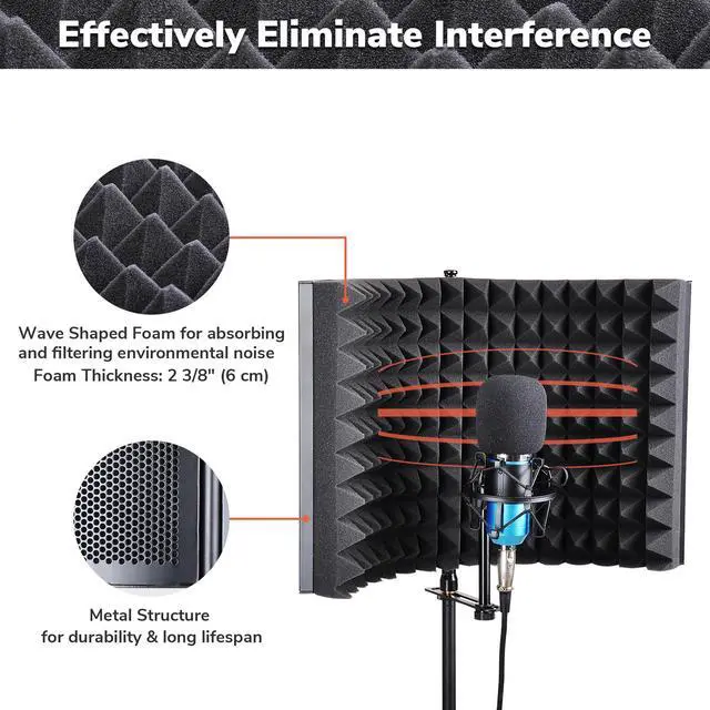 Alt view image 2 of 7 - Studio Microphone Isolation Shield Acoustic Foam Panel Sound Absorbing Recording Panel Stand Mount