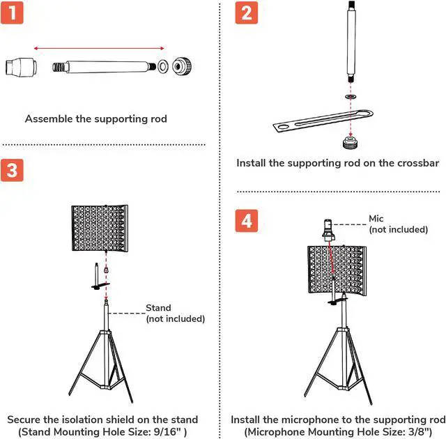 Alt view image 4 of 7 - Studio Microphone Isolation Shield Acoustic Foam Panel Sound Absorbing Recording Panel Stand Mount