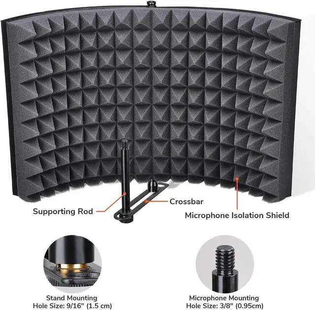 Alt view image 5 of 7 - Studio Microphone Isolation Shield Acoustic Foam Panel Sound Absorbing Recording Panel Stand Mount