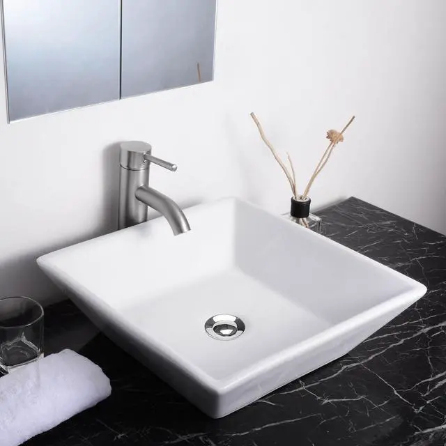 Alt view image 7 of 12 - Aquaterior® 2 Pcs Square Porcelain Above Counter Sink Bathroom Ceramic Vessel Basin Pop up Drain