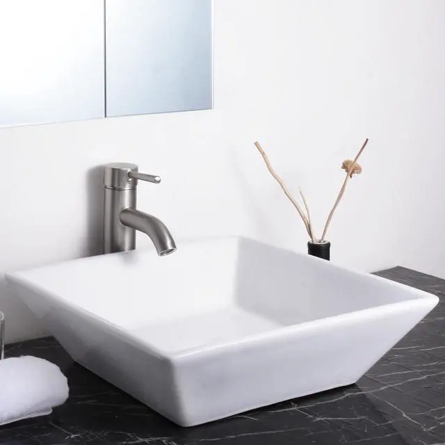 Alt view image 8 of 12 - Aquaterior® 2 Pcs Square Porcelain Above Counter Sink Bathroom Ceramic Vessel Basin Pop up Drain