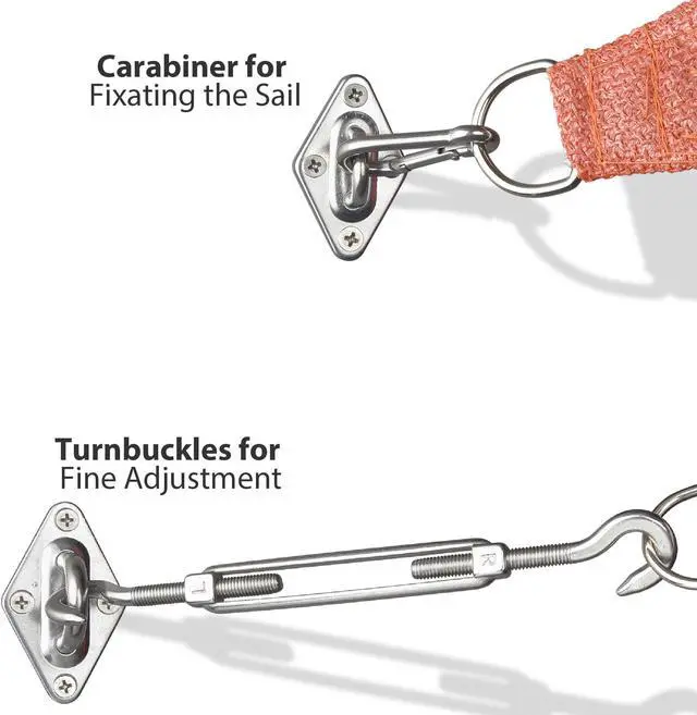 Alt view image 3 of 7 - Rectangle Sun Shade Sail Hardware Kit 304 Anti-Rust Stainless Steel Patio 2 Pack