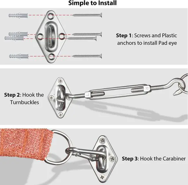 Alt view image 7 of 7 - Rectangle Sun Shade Sail Hardware Kit 304 Anti-Rust Stainless Steel Patio 2 Pack