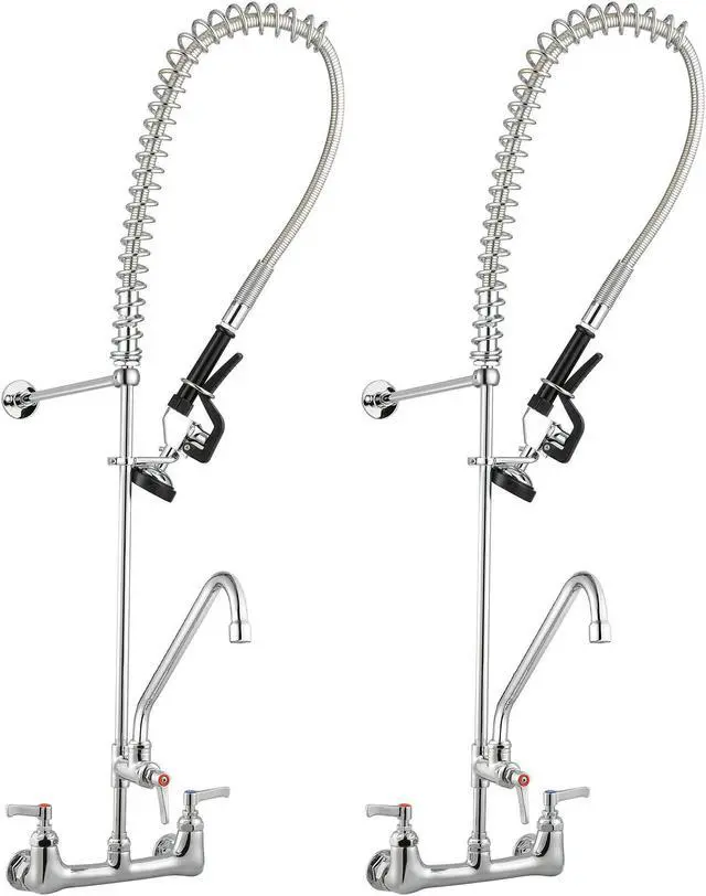 Main image of Aquaterior Wall Mount Commercial Faucet w/ Pre-Rinse Pull Down Sprayer 2 Pack