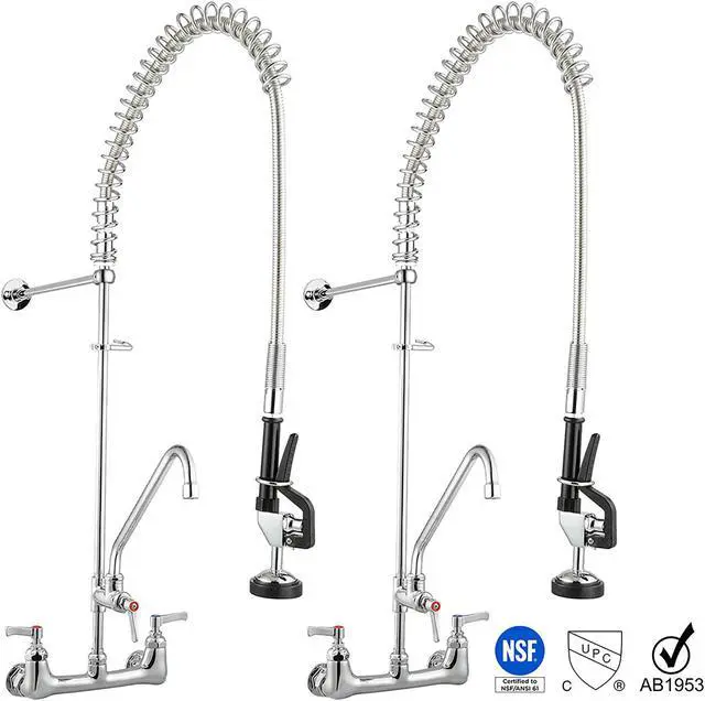 Alt view image 2 of 6 - Aquaterior Wall Mount Commercial Faucet w/ Pre-Rinse Pull Down Sprayer 2 Pack