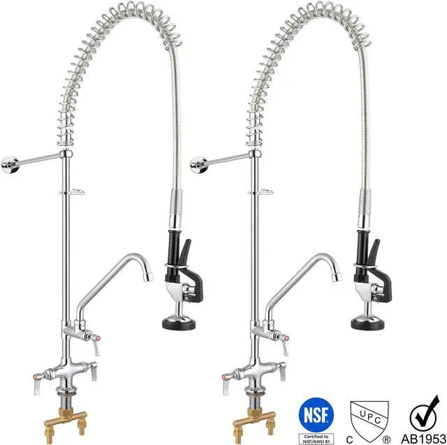 Alt view image 2 of 7 - Aquaterior Wall Mount Commercial Faucet w/ Pre-Rinse Pull Down Sprayer 2 Pack