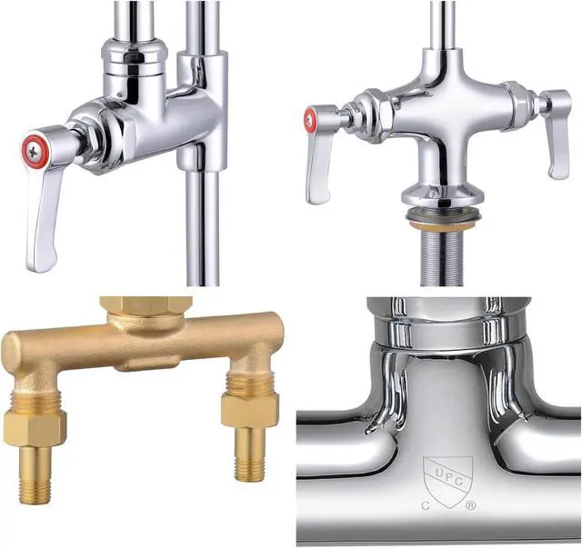 Alt view image 5 of 7 - Aquaterior Wall Mount Commercial Faucet w/ Pre-Rinse Pull Down Sprayer 2 Pack