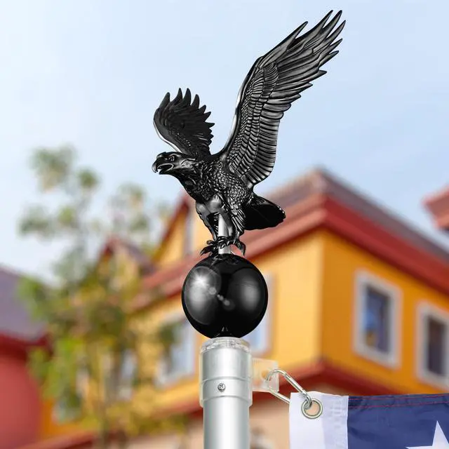 Alt view image 2 of 7 - 14" Flagpole Eagle Topper Finial Ornament for Telescopic Pole Black Yard Outdoor