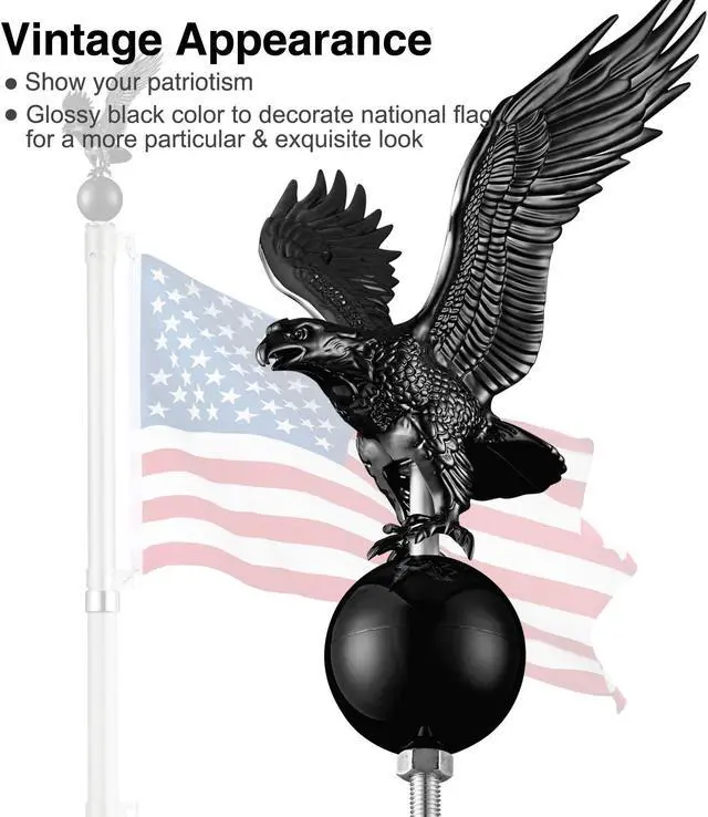 Alt view image 4 of 7 - 14" Flagpole Eagle Topper Finial Ornament for Telescopic Pole Black Yard Outdoor