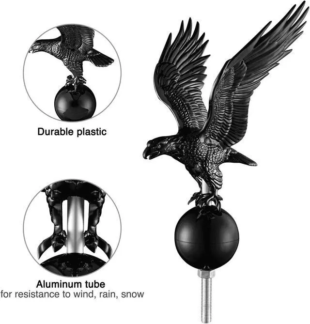 Alt view image 5 of 7 - 14" Flagpole Eagle Topper Finial Ornament for Telescopic Pole Black Yard Outdoor