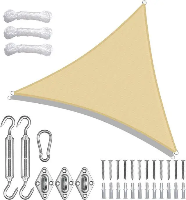 Main image of 11 Ft Triangle Sun Shade Sail with Hardware Kit 97% UV Block Top Canopy Outdoor