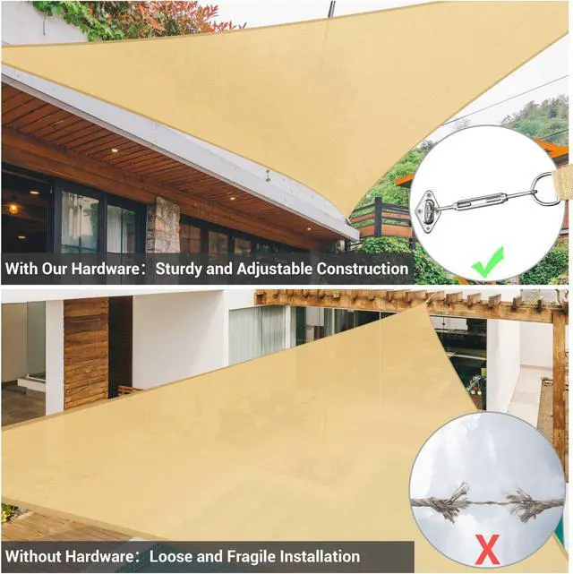 Alt view image 7 of 7 - 11 Ft Triangle Sun Shade Sail with Hardware Kit 97% UV Block Top Canopy Outdoor