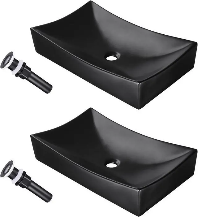 Main image of Aquaterior 26" Rectangle Bathroom Vessel Sink Ceramic Vanity Basin Drain 2 Pack