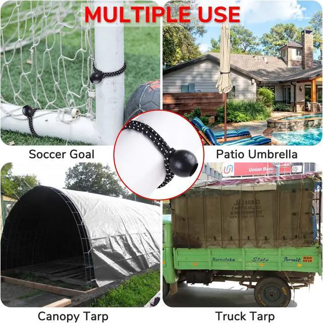 Alt view image 2 of 5 - 25 pcs 6" Black Elastic Ball Bungee Loop Cord Tie Down Strap Wire Fix Canopy Tarp Tent