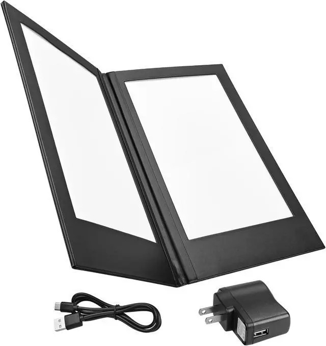Alt view image 2 of 7 - WeChef LED Back Lit Light Menu Holder Cover Folding Double Panel Fits 8"x14" Paper for Hotel Club
