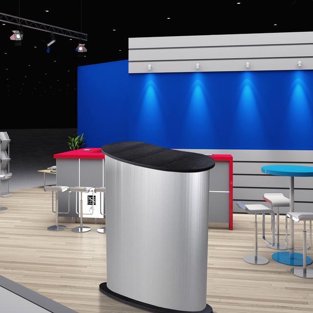 Alt view image 7 of 7 - 32" x 16" x 37" Portable Tradeshow Podium Table Exhibition Counter Stand Booth Fair with Wall 2 Bags