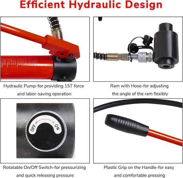 Alt view image 3 of 7 - Yescom 15 Ton Hydraulic Knockout Punch Set with 10 Dies (1/2" to 4") Conduit Hole Puncher Tool Kit