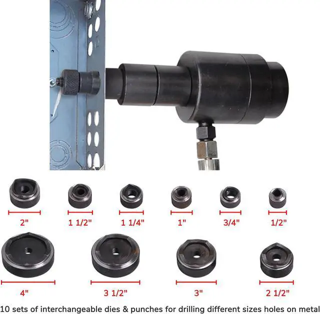 Alt view image 5 of 7 - Yescom 15 Ton Hydraulic Knockout Punch Set with 10 Dies (1/2" to 4") Conduit Hole Puncher Tool Kit