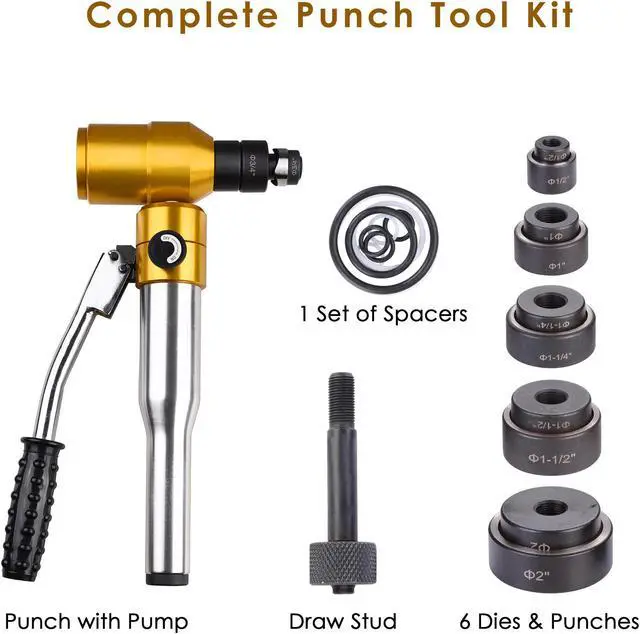 Alt view image 2 of 7 - Yescom 6 Ton Hydraulic Knockout Punch Set 6 Dies (1/2" to 2") Hole Puncher Tool Kit 11-gauge with Rotatable Head