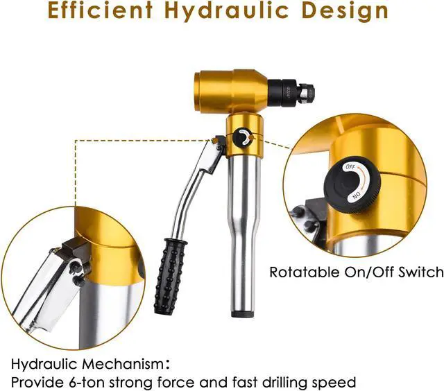 Alt view image 4 of 7 - Yescom 6 Ton Hydraulic Knockout Punch Set 6 Dies (1/2" to 2") Hole Puncher Tool Kit 11-gauge with Rotatable Head