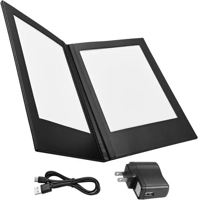 Alt view image 2 of 7 - WeChef LED Back Lit Light Menu Holder Cover Folding Double Panel Fits 8"x10.5" Paper for Hotel Club