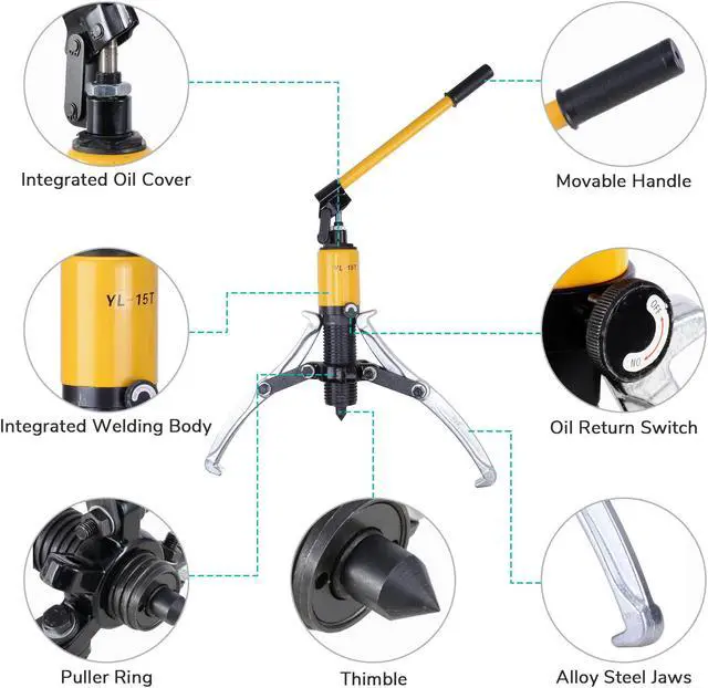 Alt view image 4 of 7 - 3-Jaw Hydraulic Gear Puller Set 15 Ton Wheel Bearing Pulling Separator w/Case
