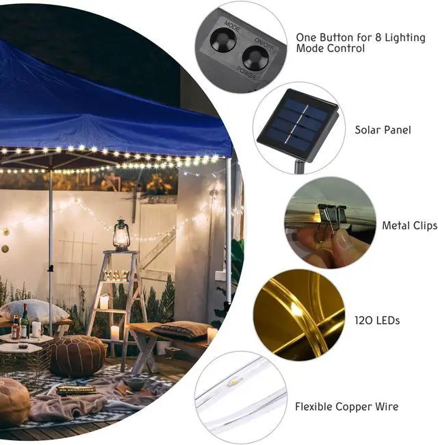 Alt view image 6 of 7 - Yescom 40Ft Solar 120LED Canopy String Light 8 Mode Party Outdoor Garden Patio Umbrella Lawn Wedding Decor with Clip
