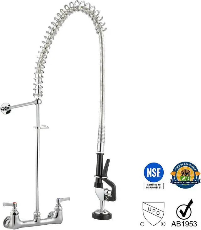 Alt view image 8 of 13 - Aquaterior® Chrome Commercial Kitchen Restaurant 8" Center Splashmount Pre-Rinse Faucet CUPC NSF