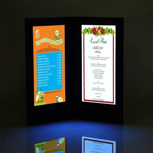 Alt view image 2 of 7 - WeChef LED Back Lit Light Menu Holder Cover Folding Double Panel Fits 5"x11" Paper for Hotel Club