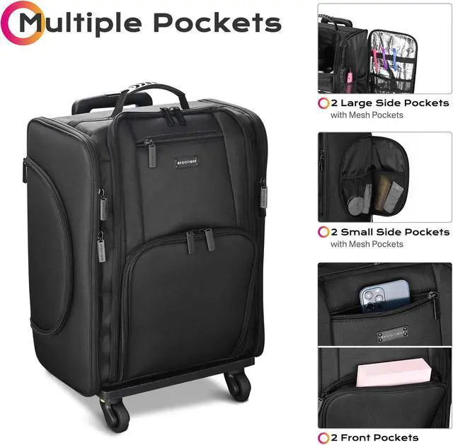 Alt view image 3 of 7 - Byootique Soft Sided Rolling Makeup Train Case Cosmetic Organizer Travel Artists