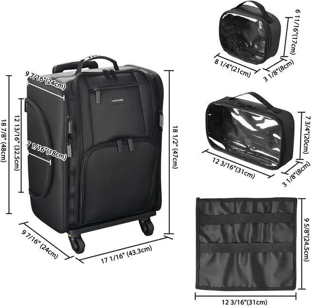 Alt view image 5 of 7 - Byootique Soft Sided Rolling Makeup Train Case Cosmetic Organizer Travel Artists