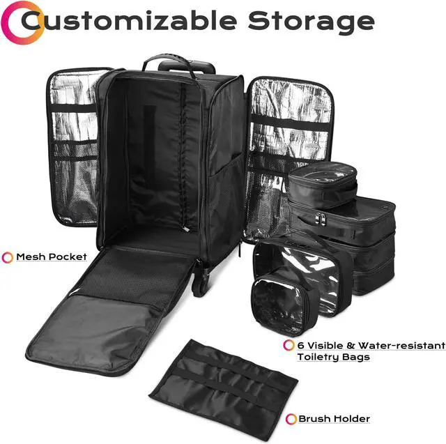 Alt view image 2 of 7 - Byootique Soft Sided Rolling Makeup Train Case Cosmetic Organizer Travel Artists
