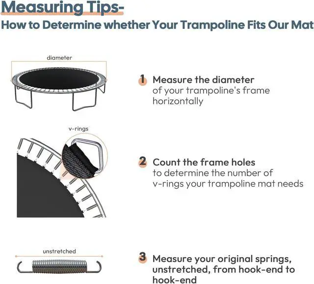 Alt view image 4 of 7 - Yescom Trampoline Replacement Mat With 5.5" Springs (60 Pack) Fits 12 ft Trampoline Frame, UV Resistant Outdoor