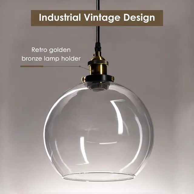 Alt view image 2 of 7 - Vintage Industrial 9.8" Ball Shape Glass Ceiling Light Pendant Light Edison Lamp Clear