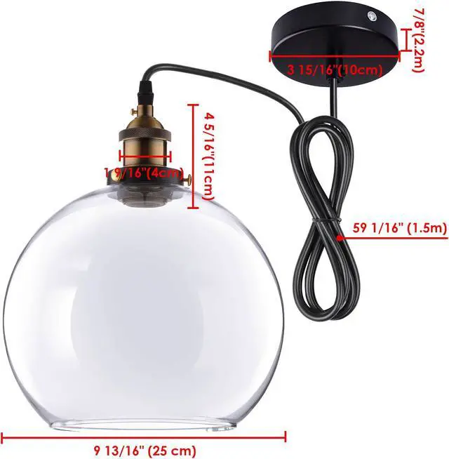 Alt view image 7 of 7 - Vintage Industrial 9.8" Ball Shape Glass Ceiling Light Pendant Light Edison Lamp Clear