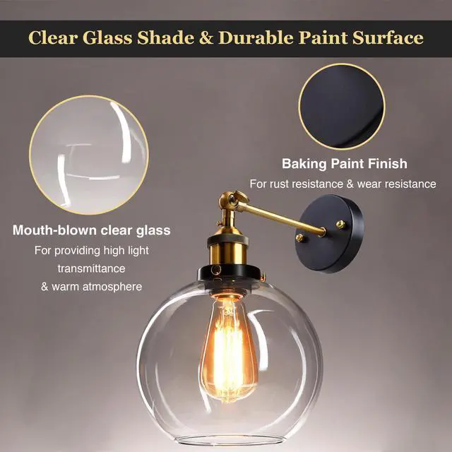Alt view image 4 of 7 - Vintage Industrial 7.9" Bell Shape Glass Light Wall Sconce Edison Lamp Transparent