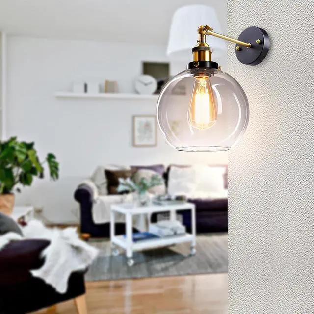 Alt view image 7 of 7 - Vintage Industrial 7.9" Bell Shape Glass Light Wall Sconce Edison Lamp Transparent