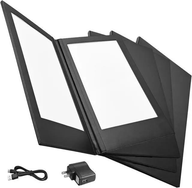 Alt view image 2 of 7 - 4 Pack LED Backlit Menu Cover Leatherette Wine List Check Bill Holder 2 Panel 17"x10"