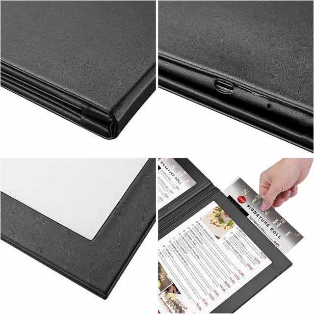Alt view image 6 of 7 - 4 Pack LED Backlit Menu Cover Leatherette Wine List Check Bill Holder 2 Panel 17"x10"