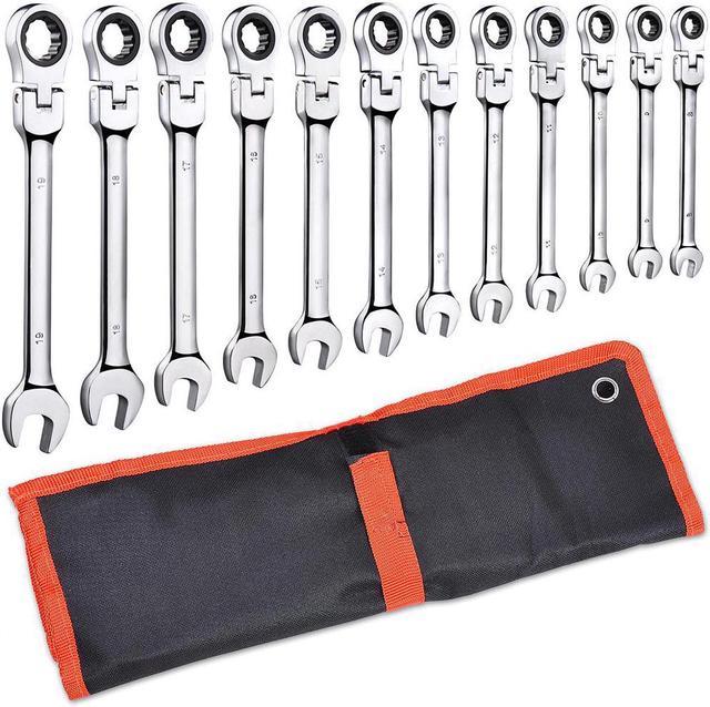 12pcs 8-19mm Ratcheting Wrench Set Metric Flexible Head