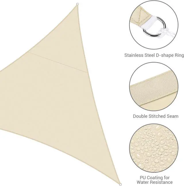 Alt view image 5 of 7 - 10 Ft Triangle Sun Shade Sail Canopy 97% UV Block Patio Awning Outdoor Yard Deck