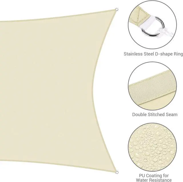 Alt view image 7 of 7 - 16x16 Ft 97% UV Block Square Sun Shade Sail Top Canopy Outdoor Patio Pool Deck