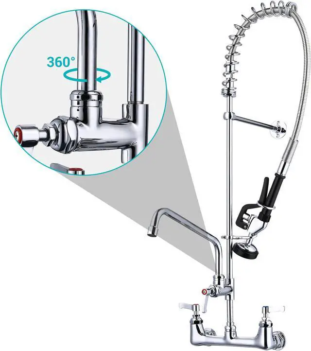 Alt view image 3 of 7 - Aquaterior Wall Mount Pre-Rinse Faucet Kitchen Sink 36" Height Sprayer Home