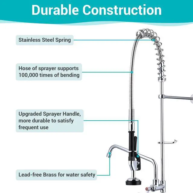 Alt view image 4 of 7 - Aquaterior Wall Mount Pre-Rinse Faucet Kitchen Sink 36" Height Sprayer Home