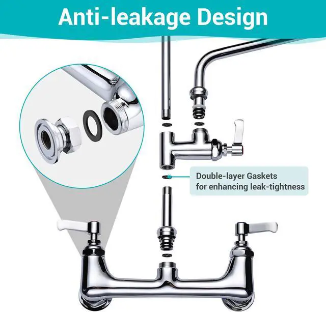 Alt view image 5 of 7 - Aquaterior Wall Mount Pre-Rinse Faucet Kitchen Sink 36" Height Sprayer Home