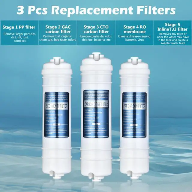 Alt view image 2 of 4 - Replacement Water Filters PP GAC CTO RO UF Water Purifer Stage 1-3 3PCS