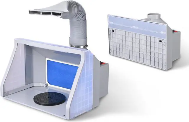 Alt view image 5 of 7 - Dual Fans Airbrush Paint Spray Booth Kit w/ 3 LED Lights Exhaust Filter Hobby